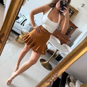 Forever 21 Tan Mini Skirt style W/ matching wedges in my closet.